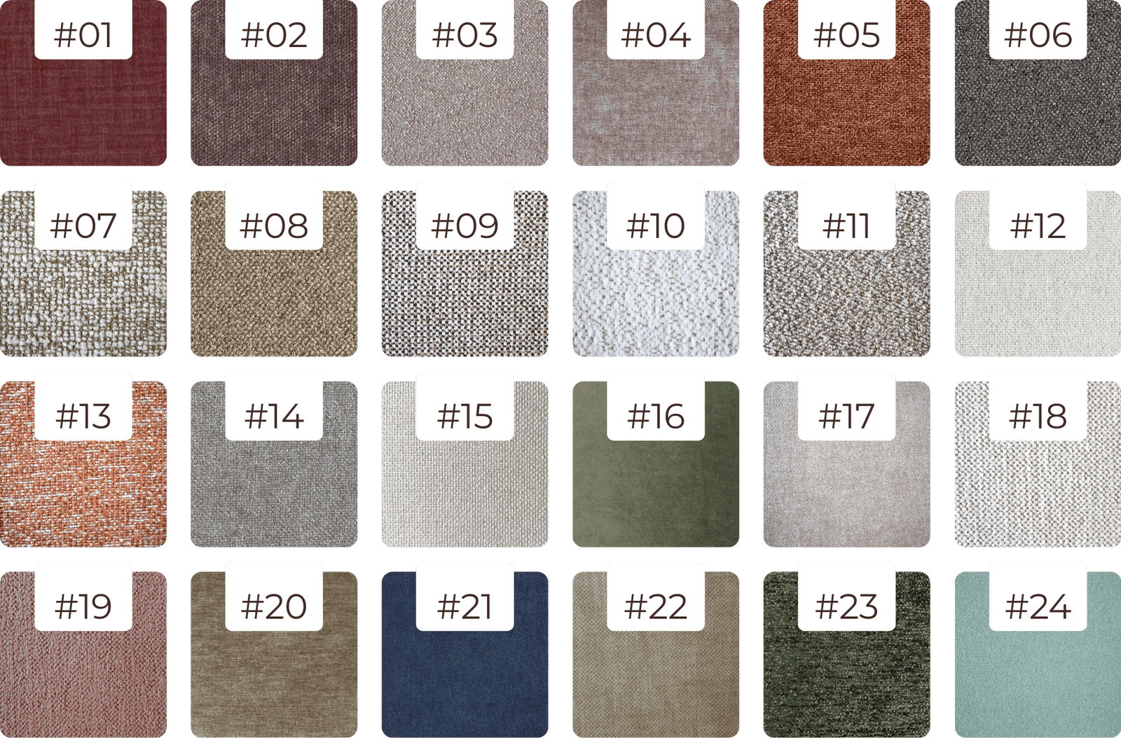 overzicht met alle nieuwe kleurstalen seizoen 2025-2026 van 4x6 sofa